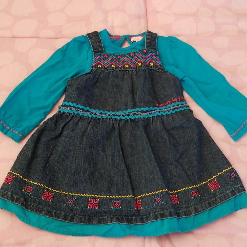 NWOT! Embroidered Denim Dress with Shirt & Tights